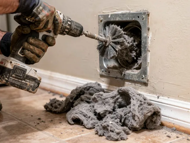 Certified Lynnfield Dryer Vent Cleaning technician performing dryer vent cleaning in Lynnfield